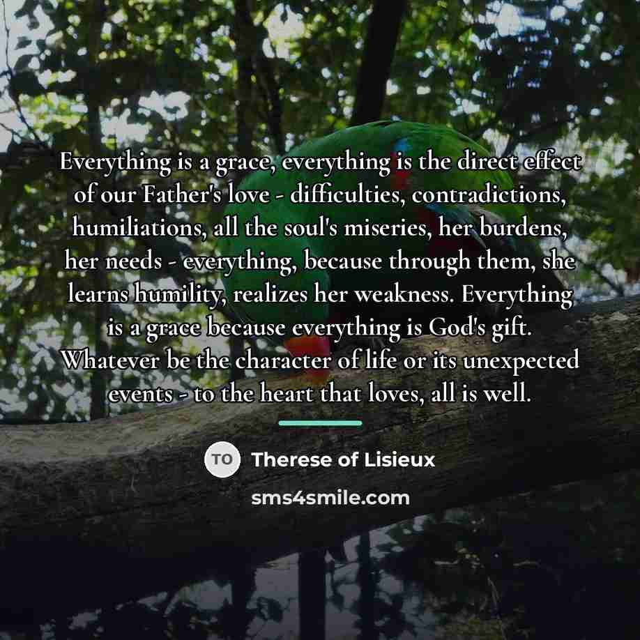 “Everything is a grace, everything is the direct effect of…” quote by Therese of Lisieux
