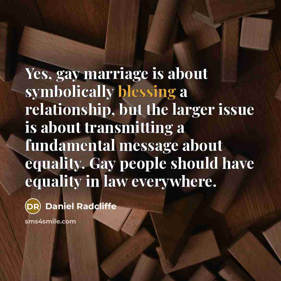“Yes, gay marriage is about symbolically blessing a relationship, but…” quote by Daniel Radcliffe