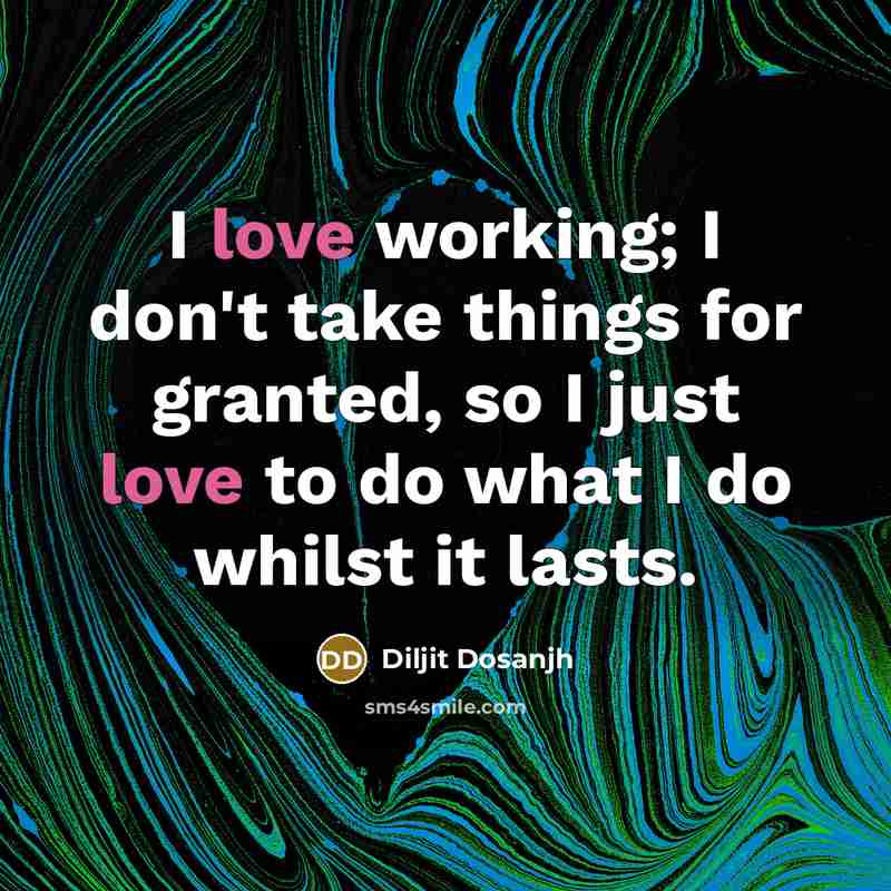 “I love working; I don't take things for granted, so…” quote by Diljit Dosanjh
