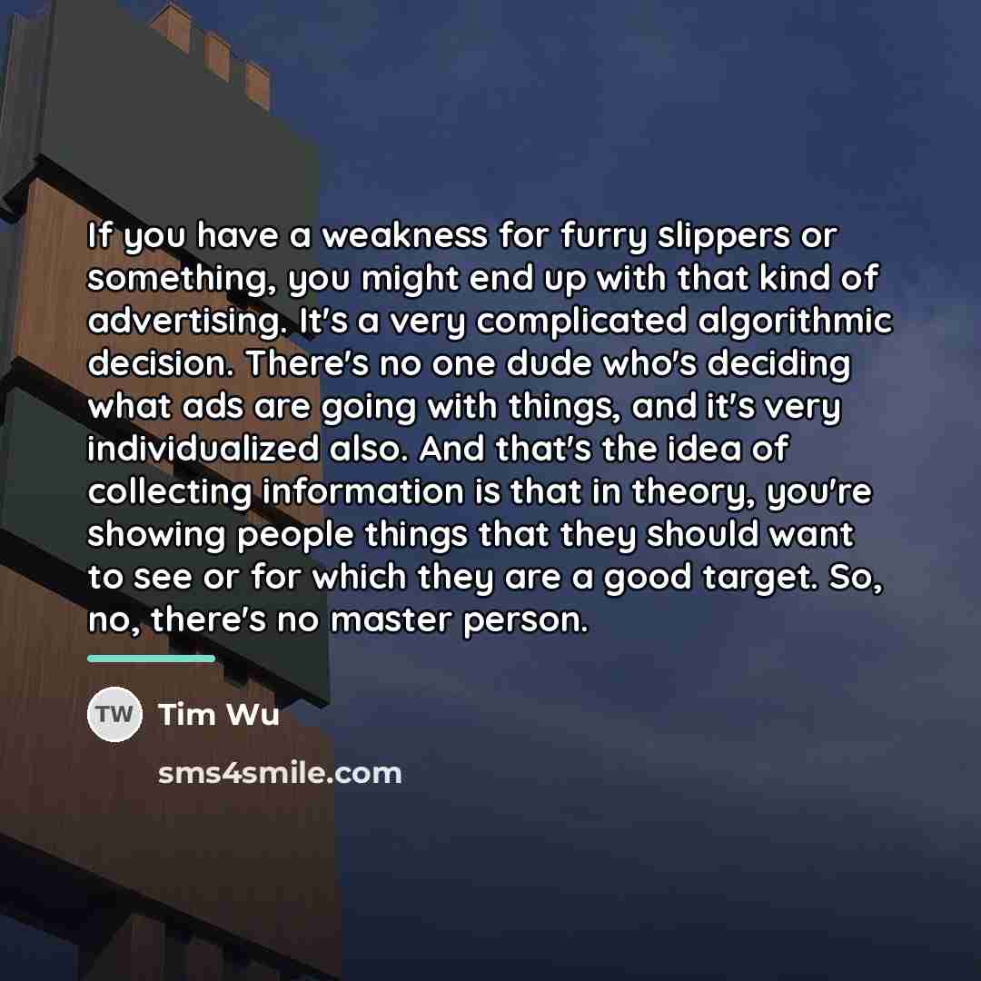 “If you have a weakness for furry slippers or something,…” quote by Tim Wu