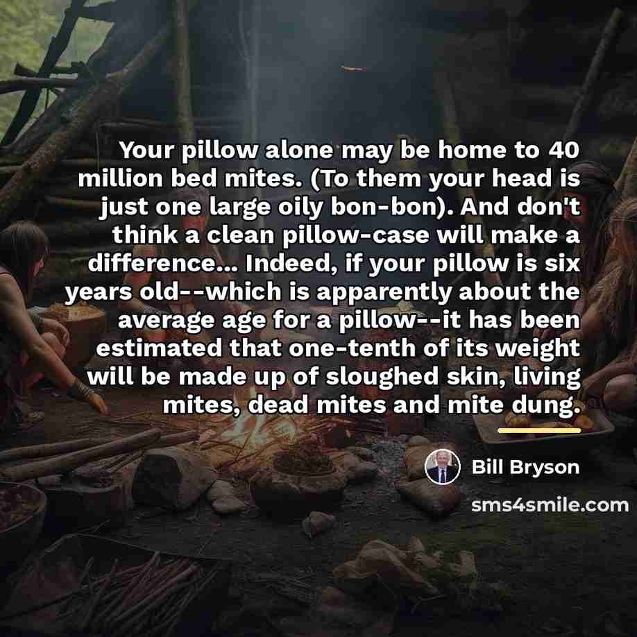 “Your pillow alone may be home to 40 million bed…” quote by Bill Bryson