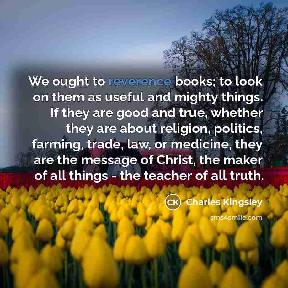 “We ought to reverence books; to look on them as…” quote by Charles Kingsley