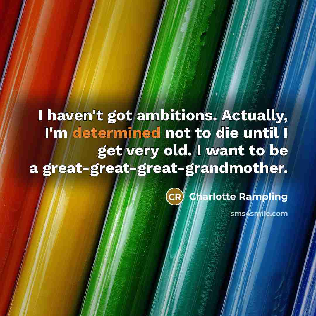 “I haven't got ambitions. Actually, I'm determined not to die…” quote by Charlotte Rampling
