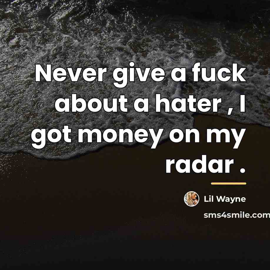 “Never give a fuck about a hater , I got…” quote by Lil Wayne