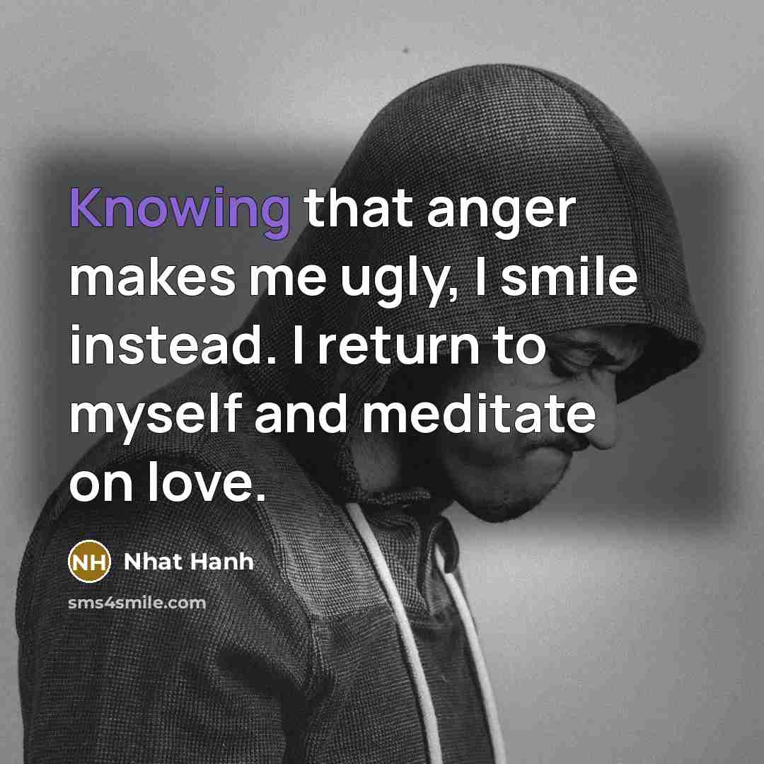 “Knowing that anger makes me ugly, I smile instead. I…” quote by Nhat Hanh