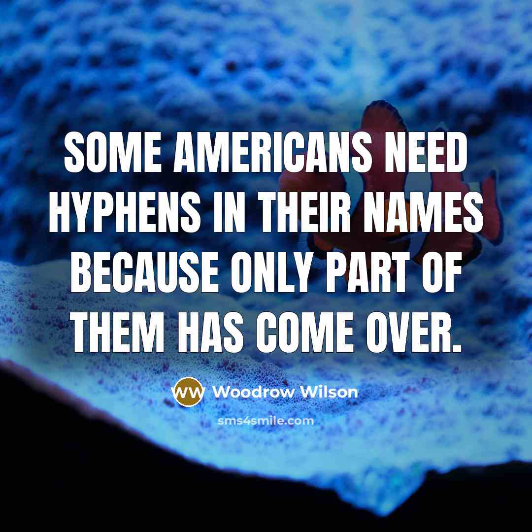 “Some Americans need hyphens in their names because only part…” quote by Woodrow Wilson