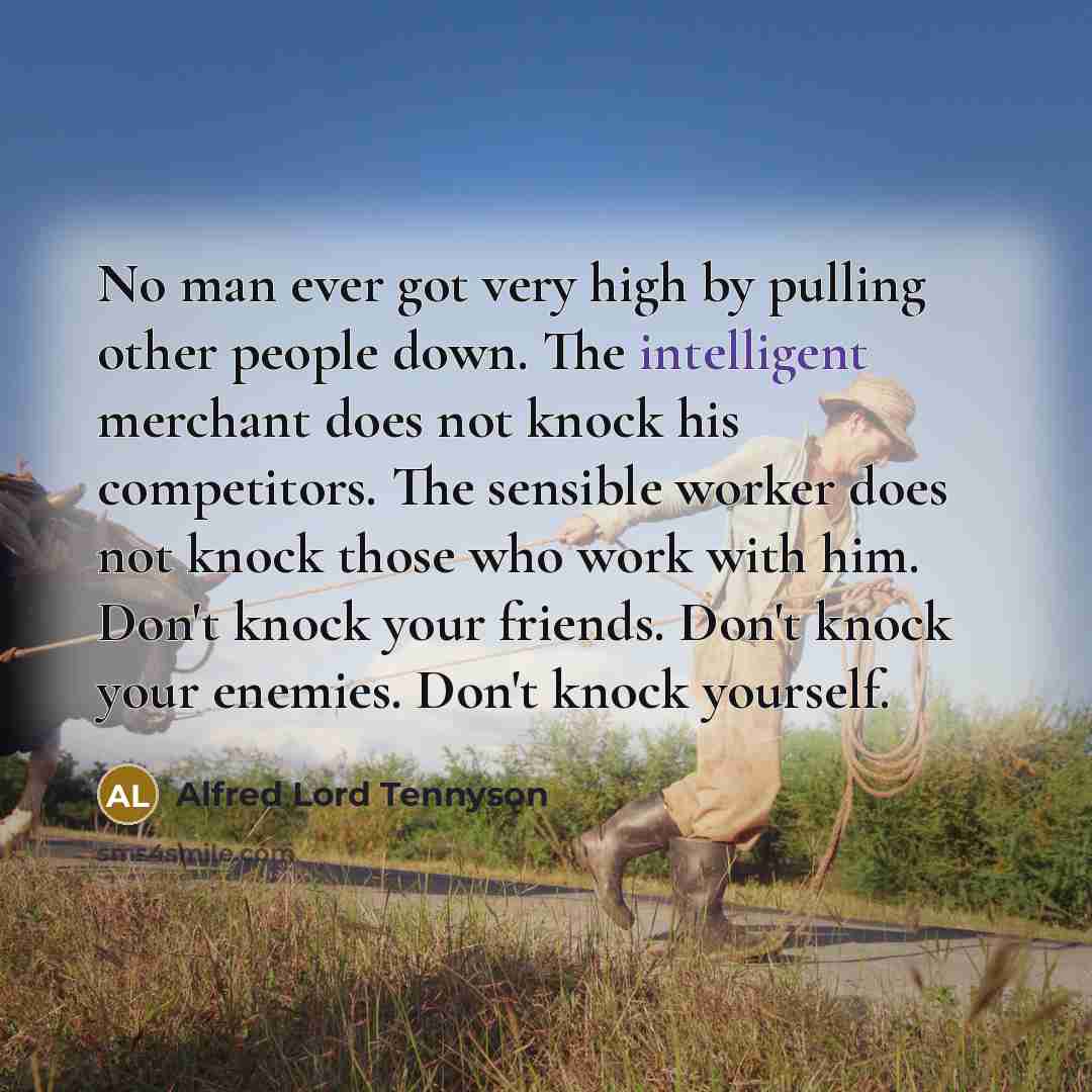 “No man ever got very high by pulling other people…” quote by Alfred Lord Tennyson