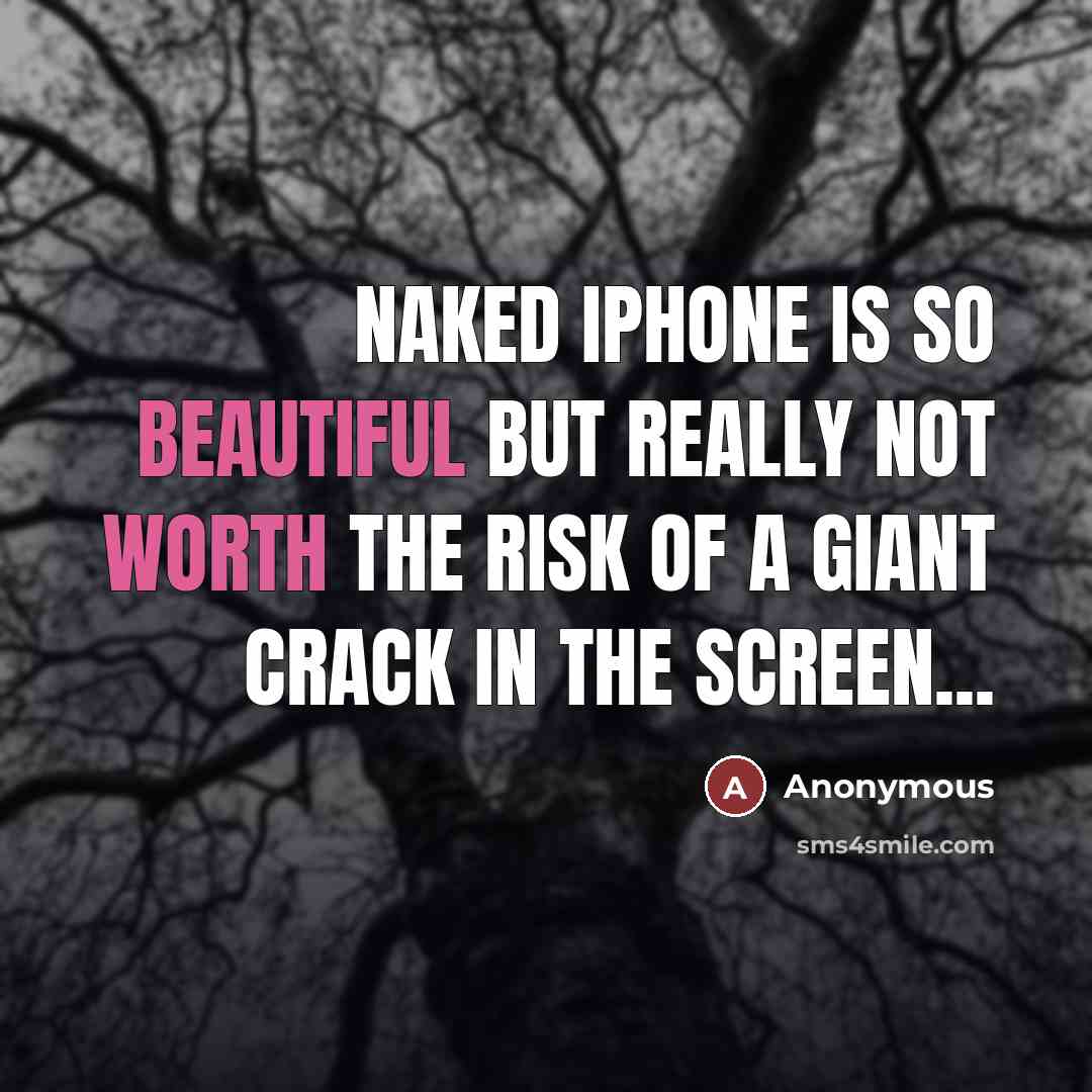 “Naked iPhone is so beautiful but really not worth the risk of a giant crack in the screen...” quote by Anonymous