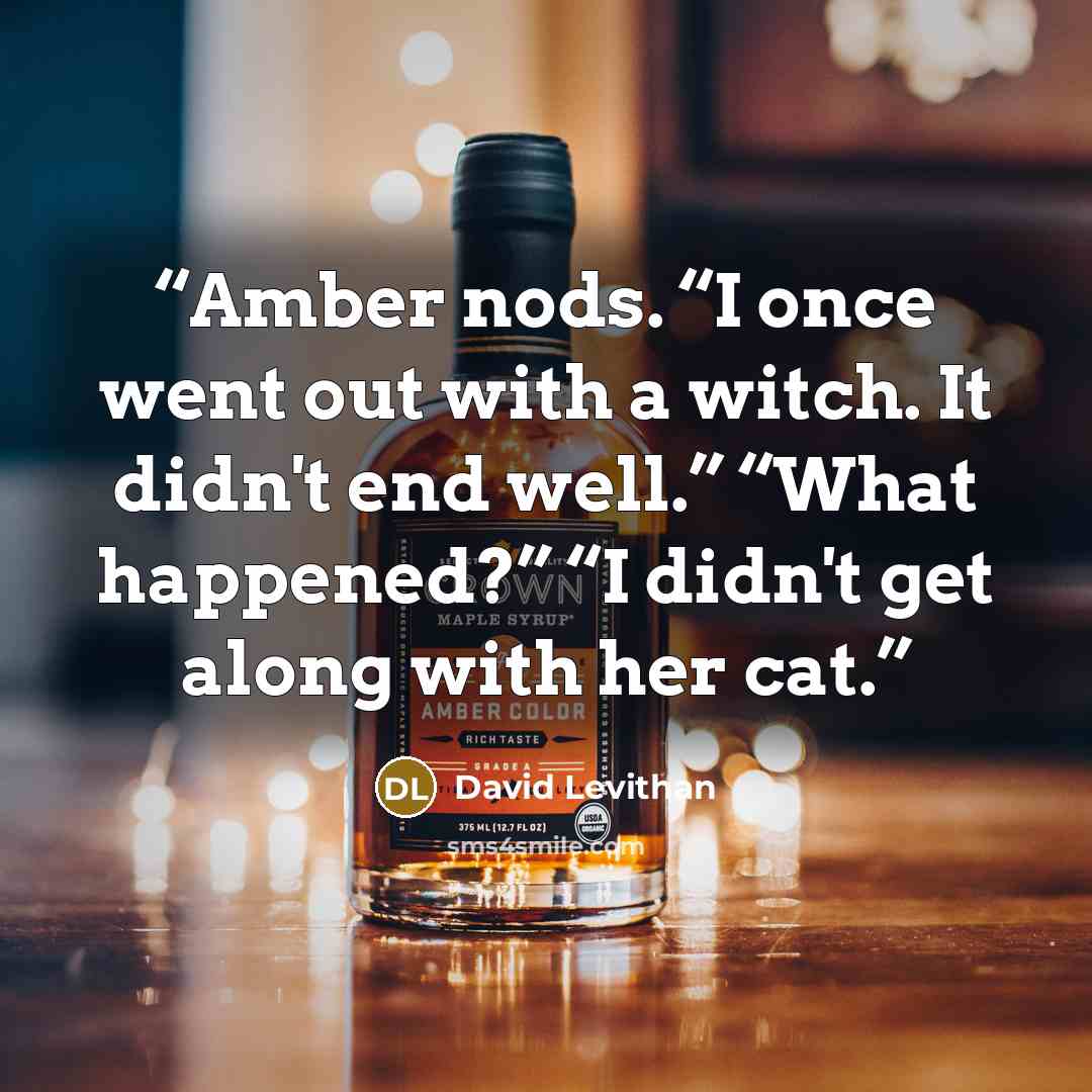 “Amber nods. “I once went out with a witch. It didn't end well.” “What happened?” “I didn't get along with her cat.” quote by David Levithan