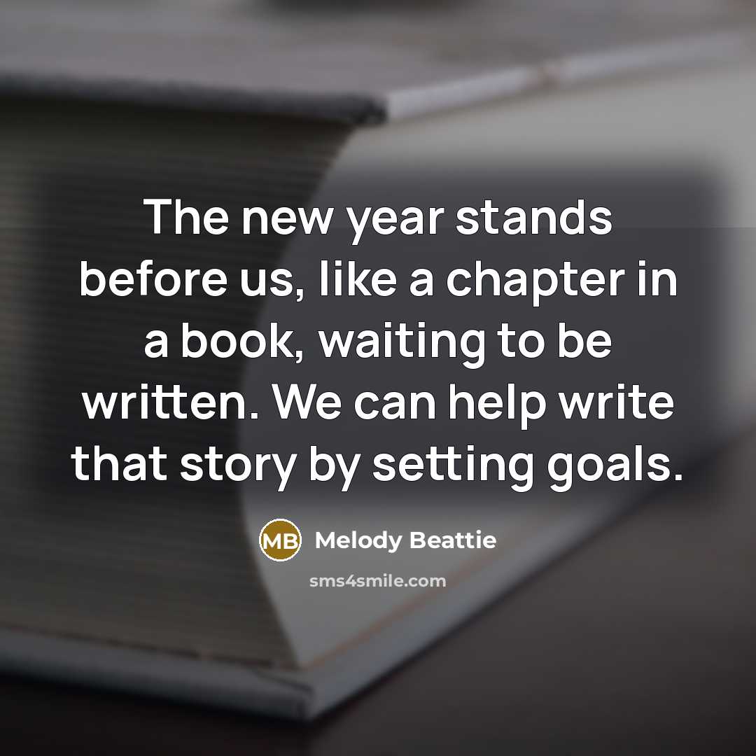 “The new year stands before us, like a chapter in…” quote by Melody Beattie