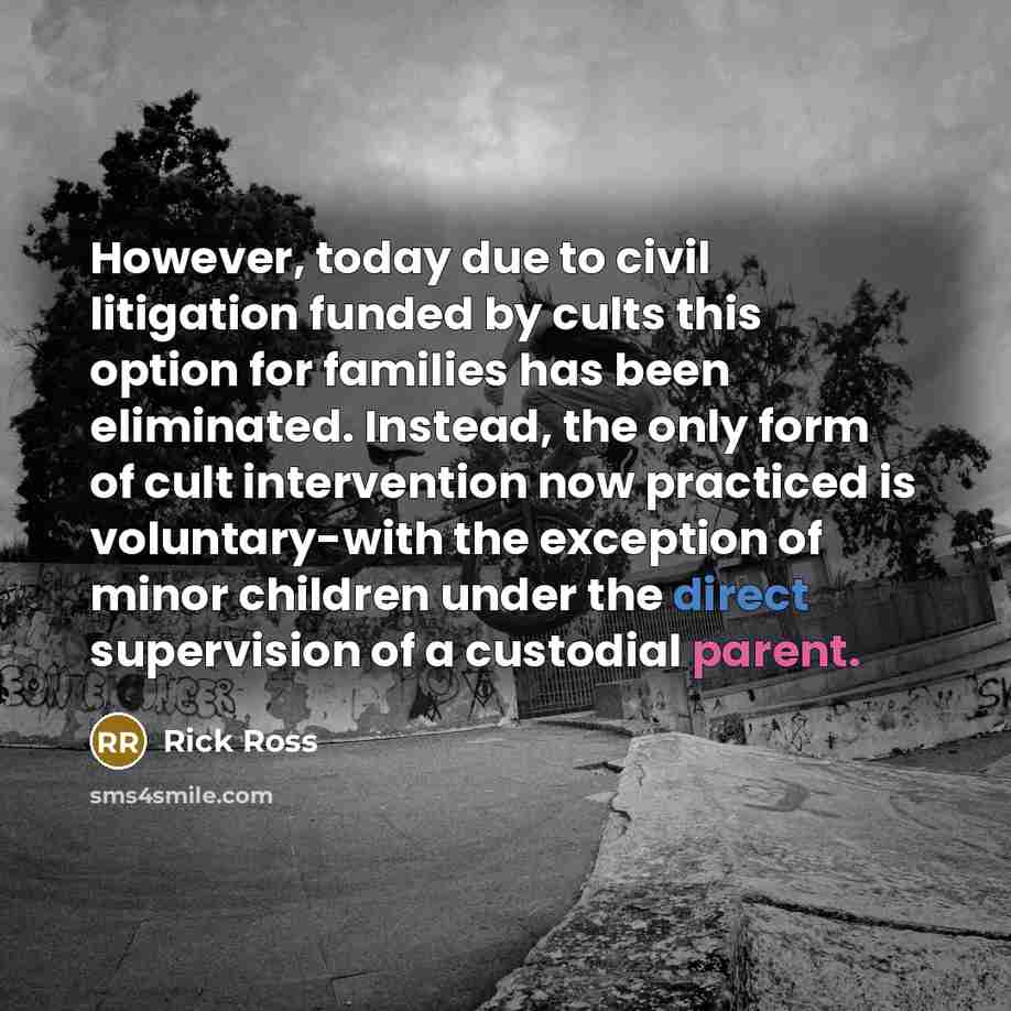 “However, today due to civil litigation funded by cults this…” quote by Rick Ross