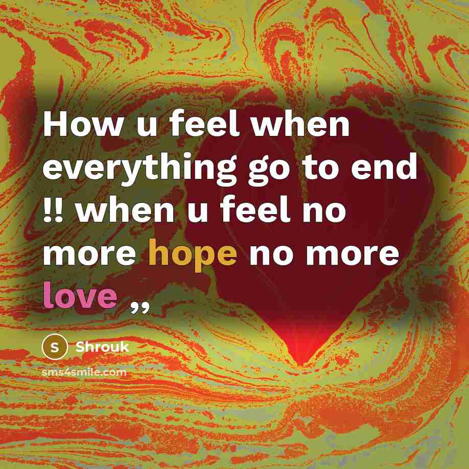 “How u feel when everything go to end !! when u feel no more hope no more love ,,” quote by Shrouk
