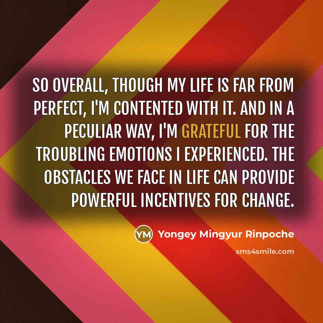 “So overall, though my life is far from perfect, I'm…” quote by Yongey Mingyur Rinpoche