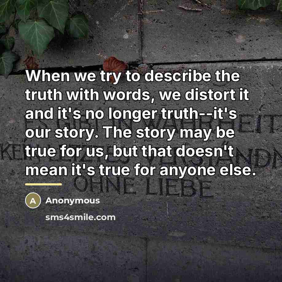 “When we try to describe the truth with words, we…” quote by Anonymous