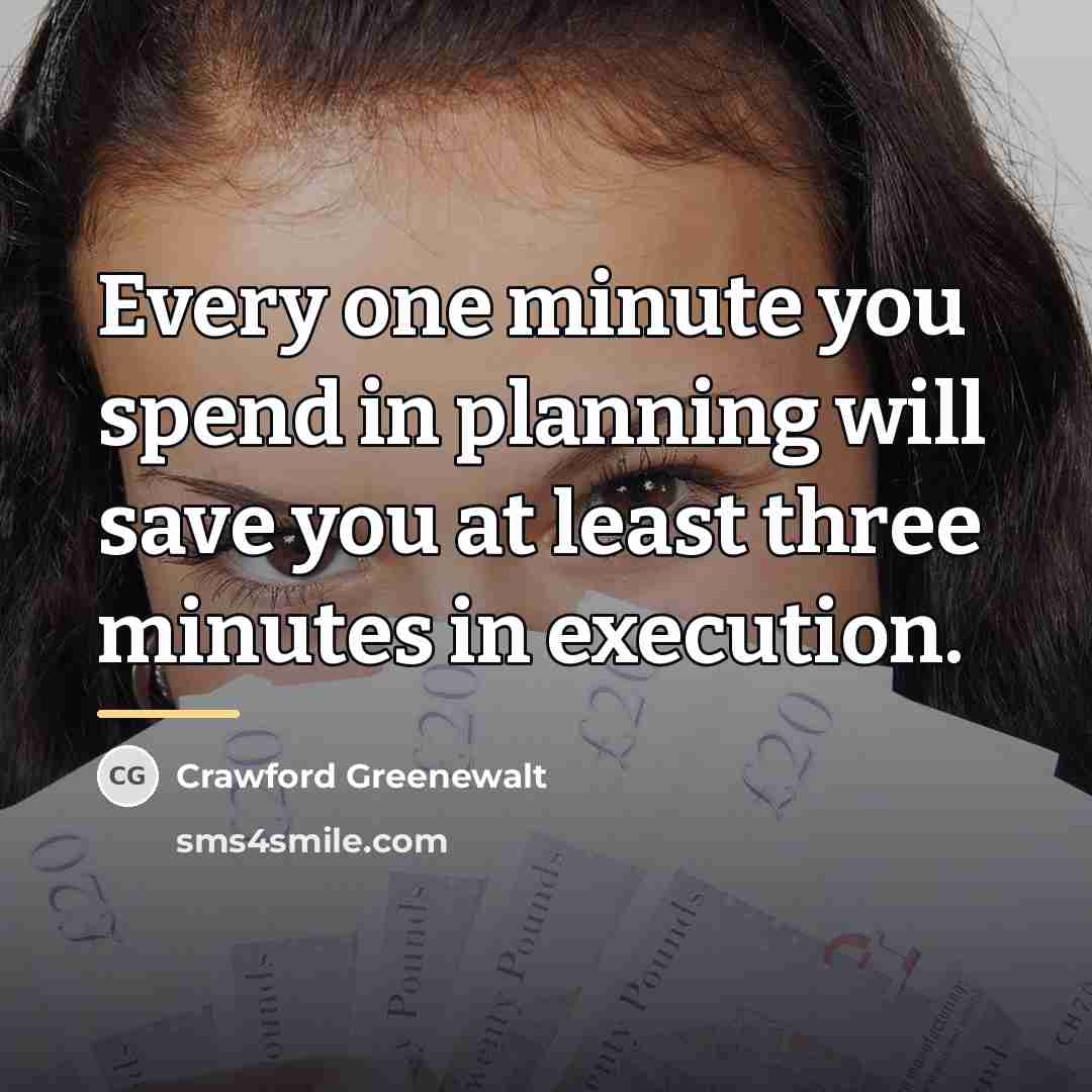 “Every one minute you spend in planning will save you…” quote by Crawford Greenewalt