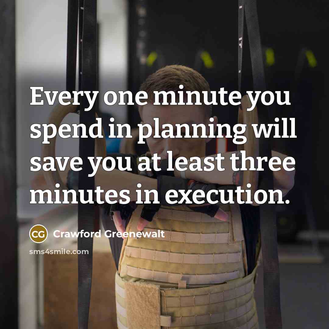 “Every one minute you spend in planning will save you at least three minutes in execution.” quote by Crawford Greenewalt