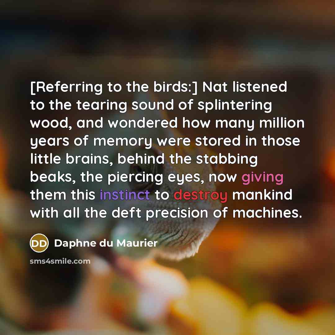 “[Referring to the birds:] Nat listened to the tearing sound…” quote by Daphne du Maurier