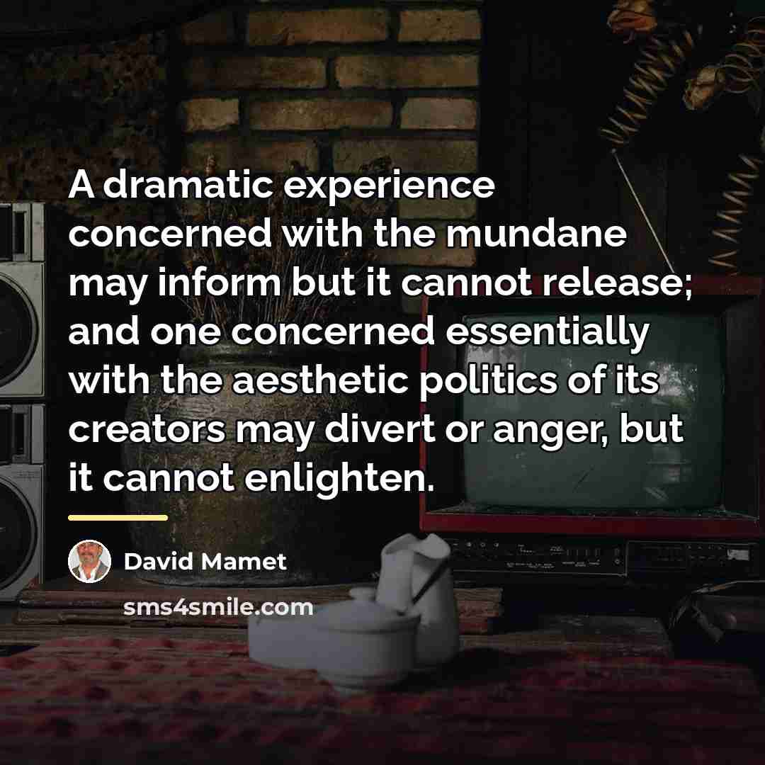 “A dramatic experience concerned with the mundane may inform but…” quote by David Mamet
