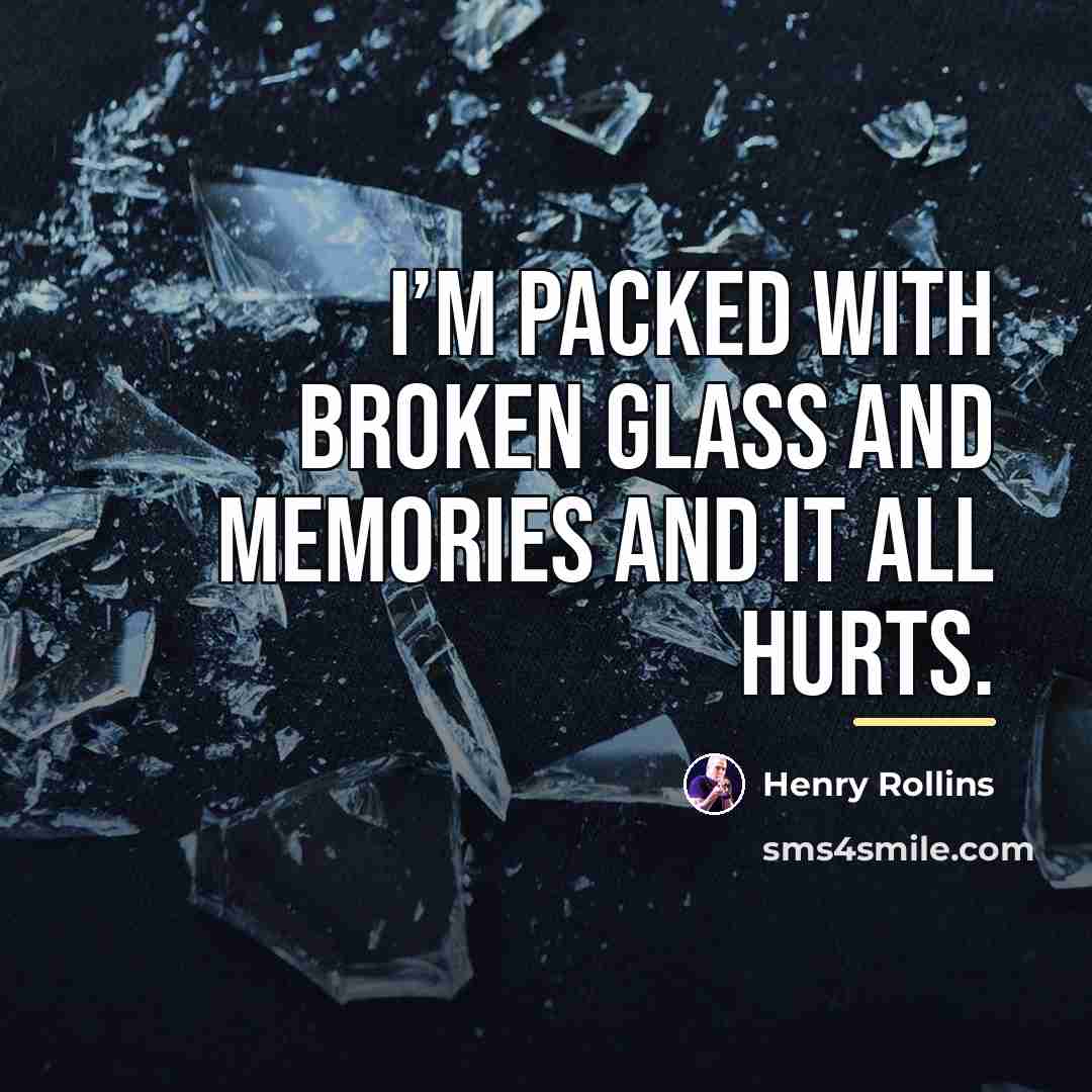 “I’m packed with broken glass and memories and it all…” quote by Henry Rollins