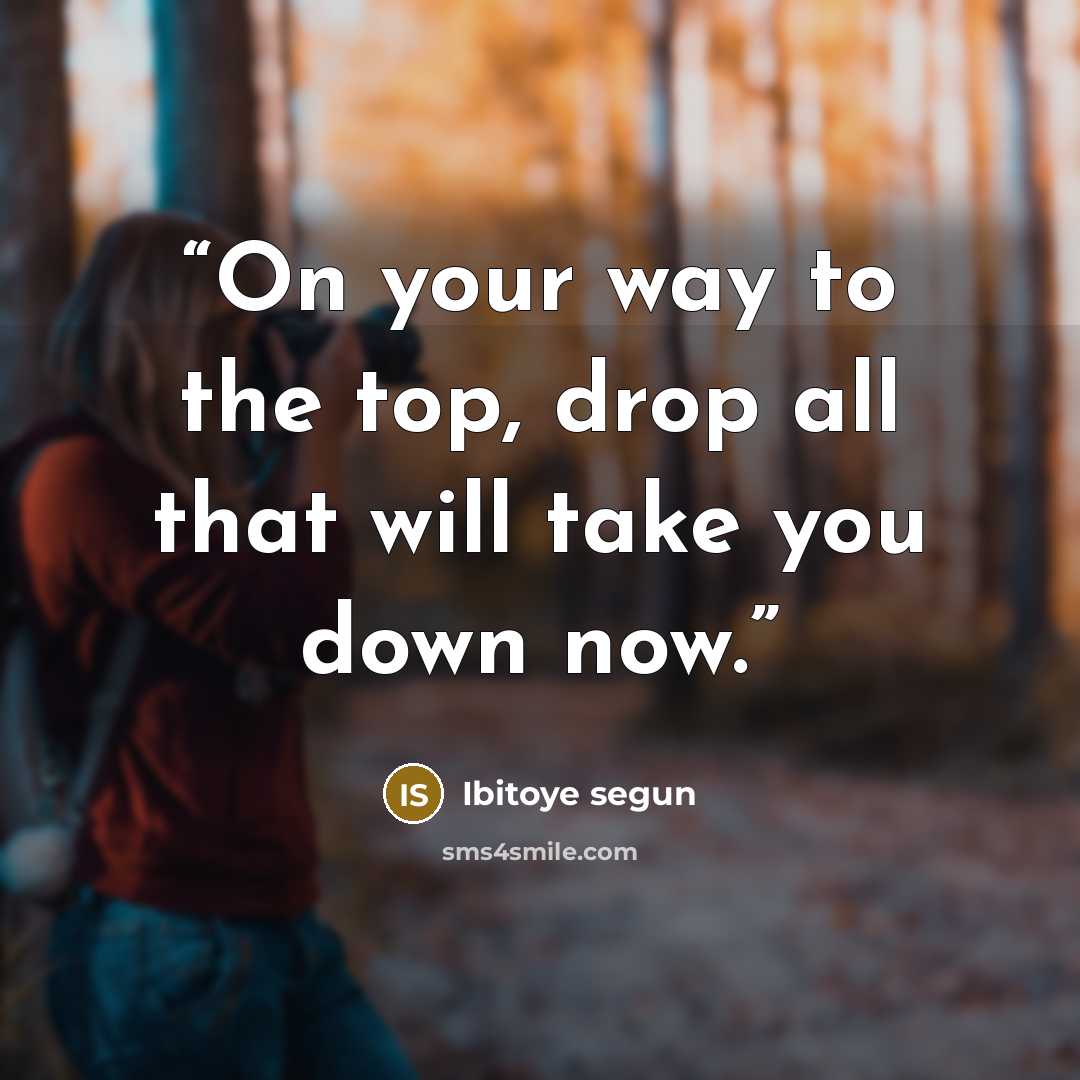 “On your way to the top, drop all that will take you down now.” quote by Ibitoye segun
