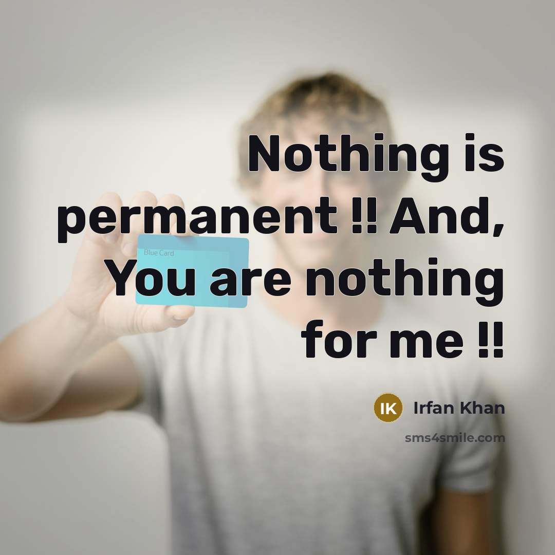 “Nothing is permanent !! And, You are nothing for me…” quote by Irfan Khan