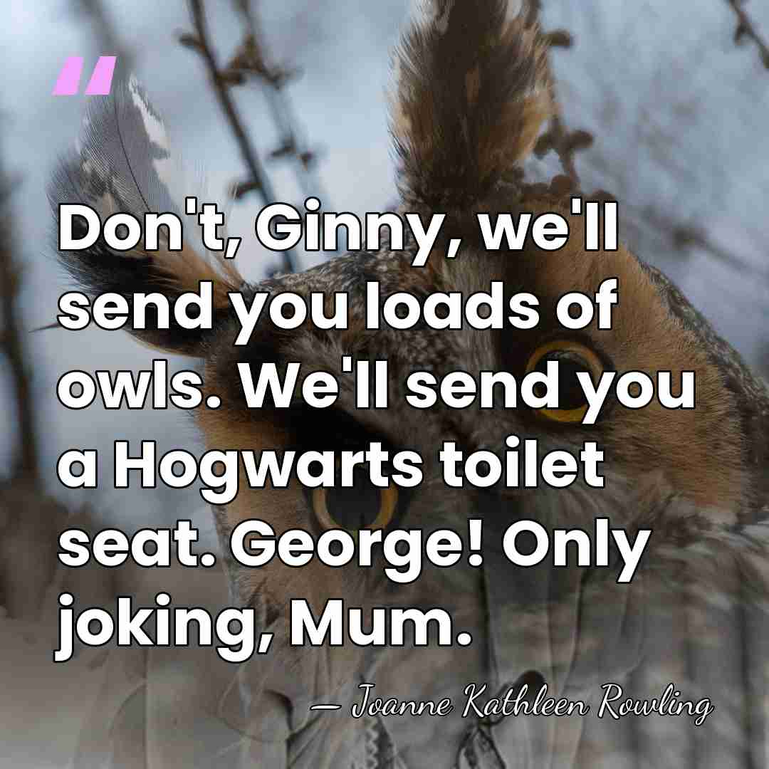 Don't, Ginny, we'll send you loads of owls. We'll send you a&hellip; - Joanne Kathleen Rowling