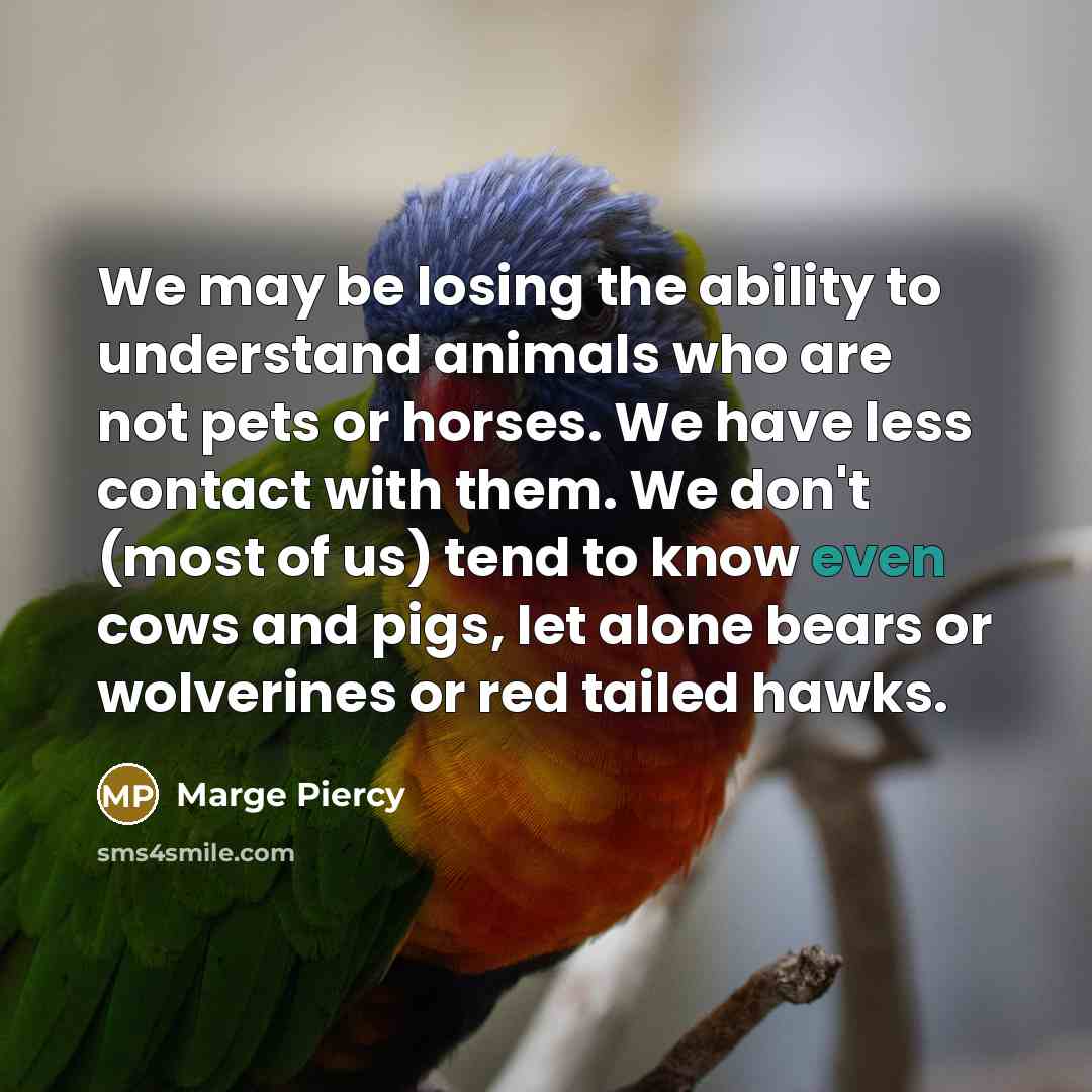 “We may be losing the ability to understand animals who…” quote by Marge Piercy