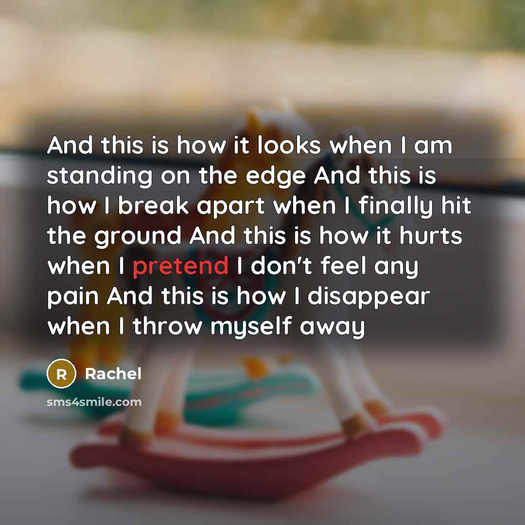 “And this is how it looks when I am standing…” quote by Rachel