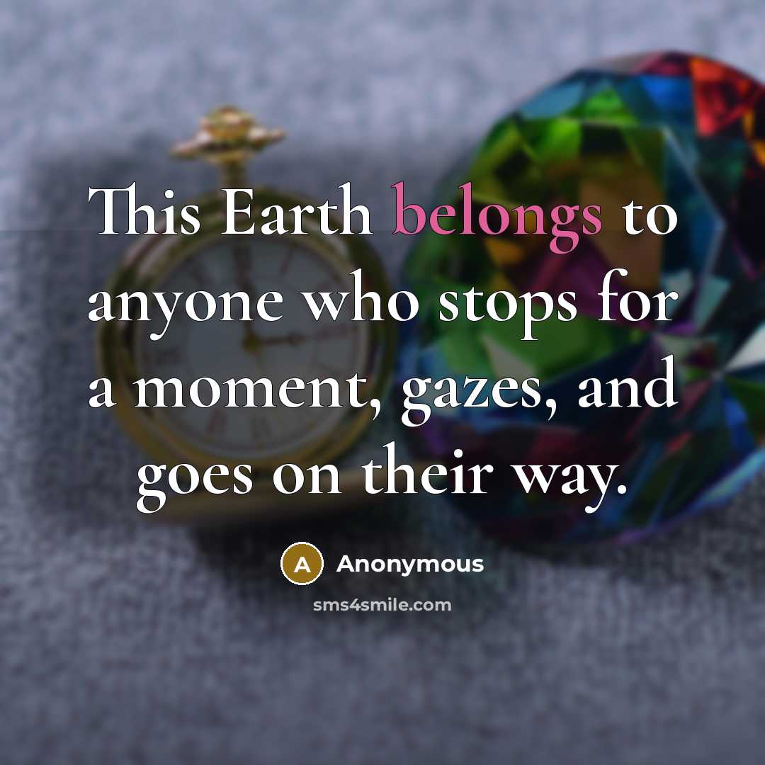 “This Earth belongs to anyone who stops for a moment, gazes, and goes on their way.” quote by Anonymous