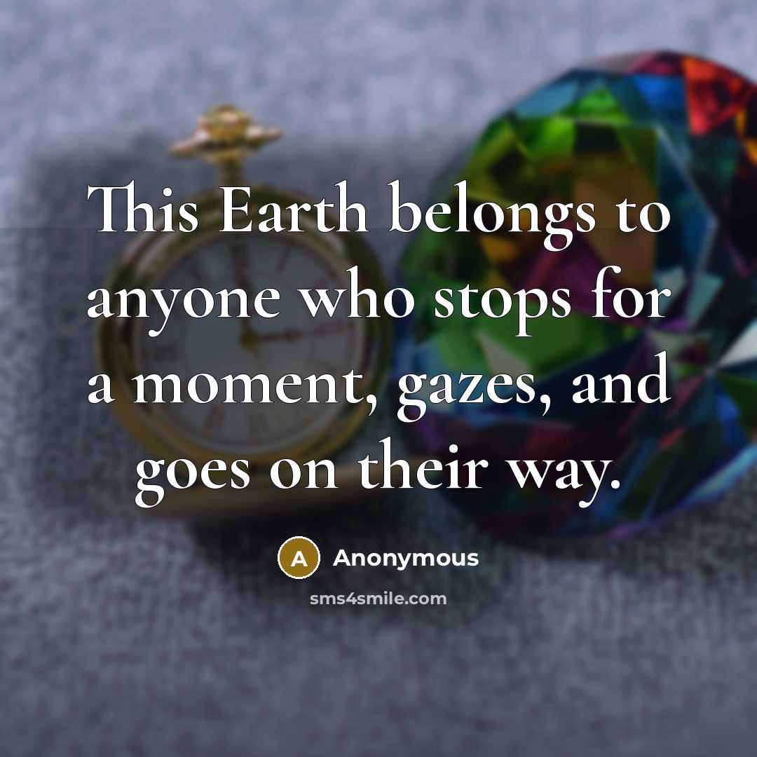 “This Earth belongs to anyone who stops for a moment, gazes, and goes on their way.” quote by Anonymous