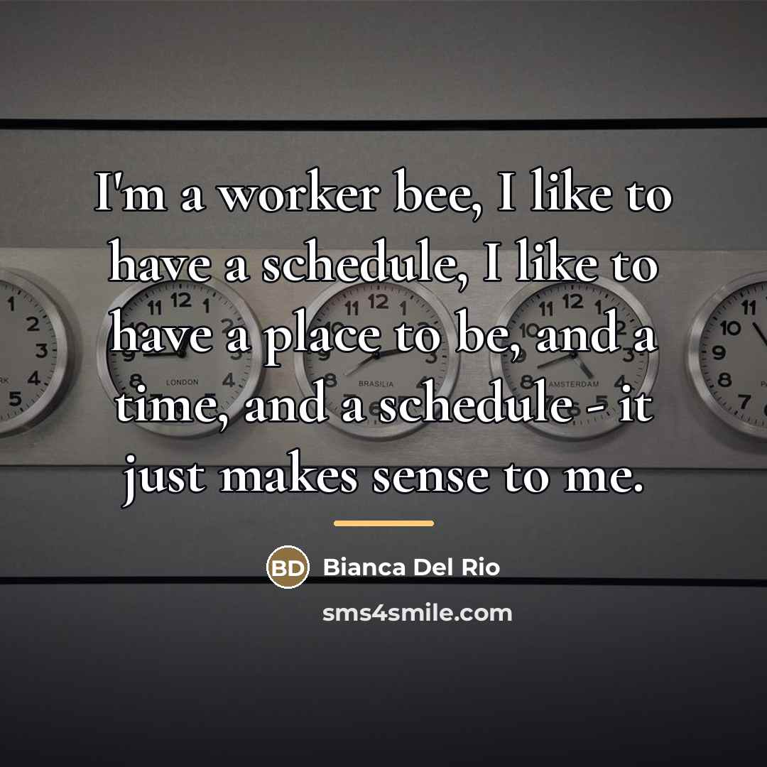 “I'm a worker bee, I like to have a schedule,…” quote by Bianca Del Rio