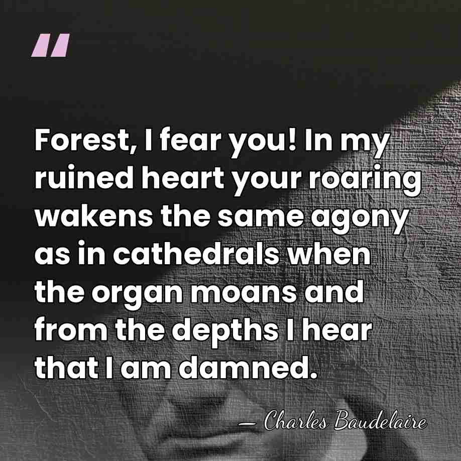 Forest, I fear you! In my ruined heart your roaring wakens the&hellip; - Charles Baudelaire