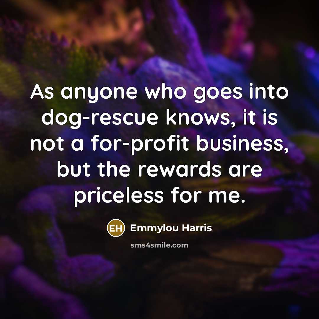 “As anyone who goes into dog-rescue knows, it is not a for-profit business, but the rewards are priceless for me.” quote by Emmylou Harris