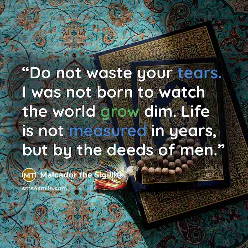 “Do not waste your tears. I was not born to watch the world grow dim. Life is not measured in years, but by the deeds of men.” quote by Malcador the Sigillite