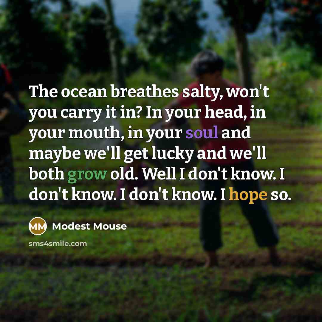 “The ocean breathes salty, won't you carry it in? In…” quote by Modest Mouse