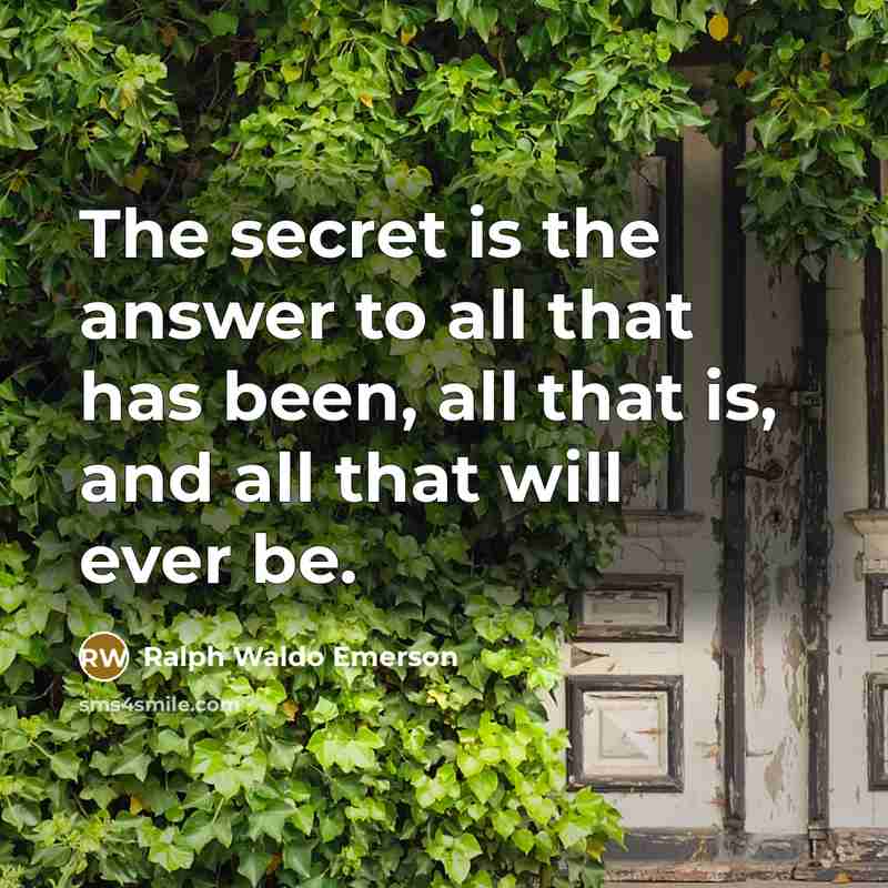“The secret is the answer to all that has been,…” quote by Ralph Waldo Emerson