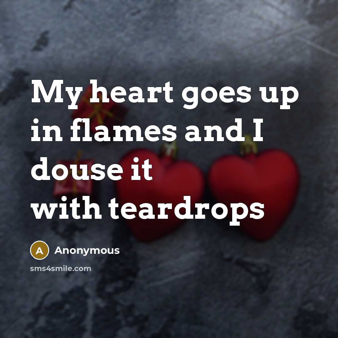 “My heart goes up in flames and I douse it with teardrops” quote by Anonymous