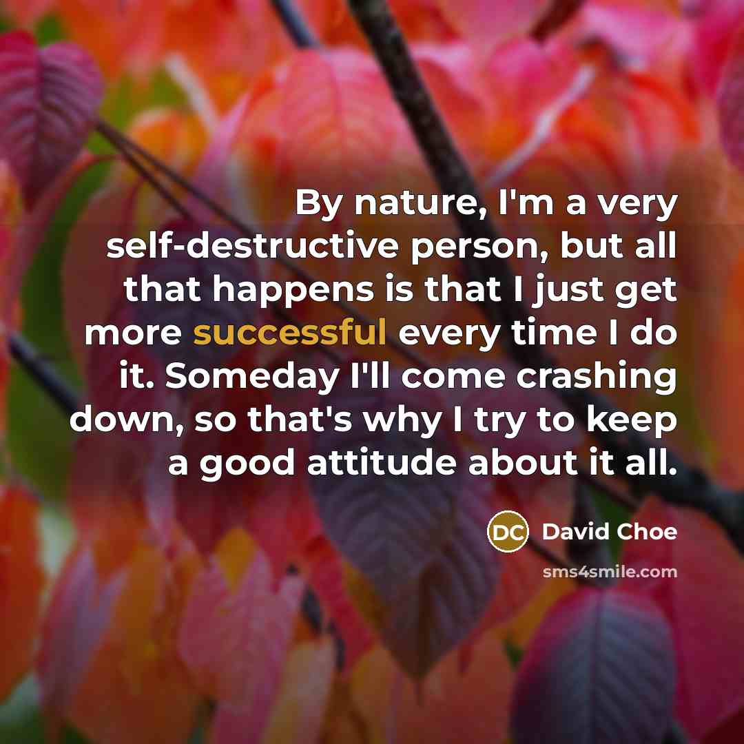 “By nature, I'm a very self-destructive person, but all that…” quote by David Choe
