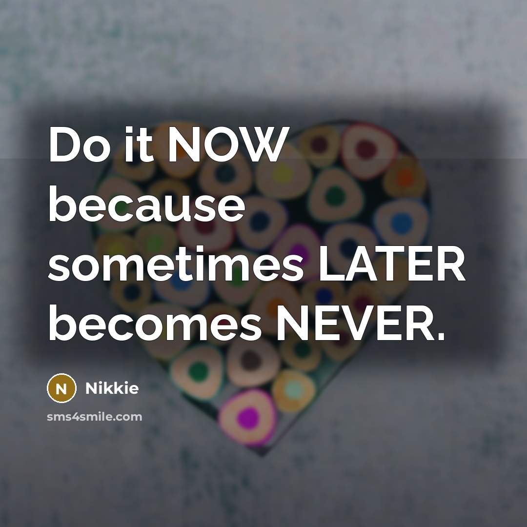 “Do it NOW because sometimes LATER becomes NEVER.…” quote by Nikkie