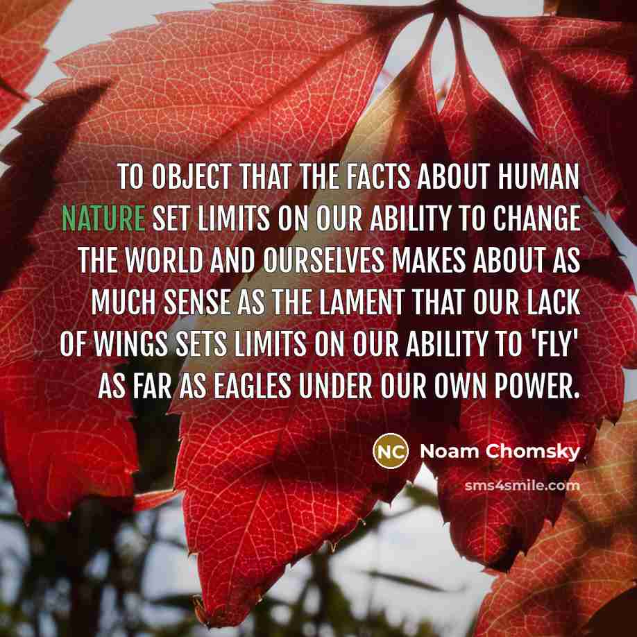 “To object that the facts about human nature set limits…” quote by Noam Chomsky