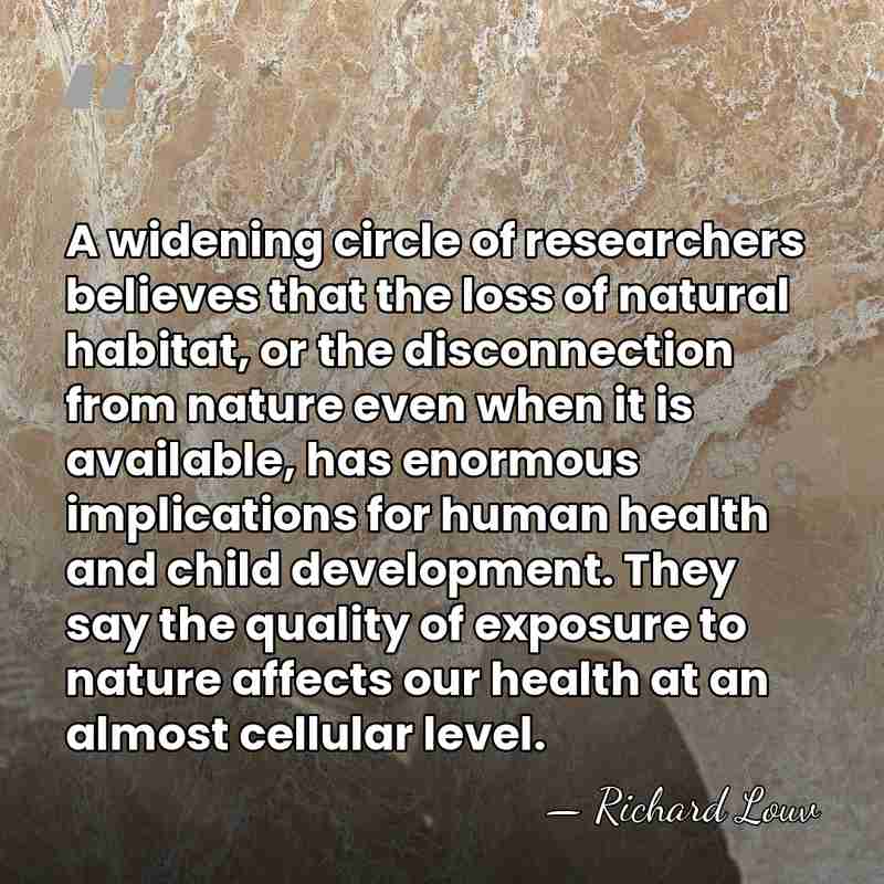 A widening circle of researchers believes that the loss of natural habitat,&hellip; - Richard Louv