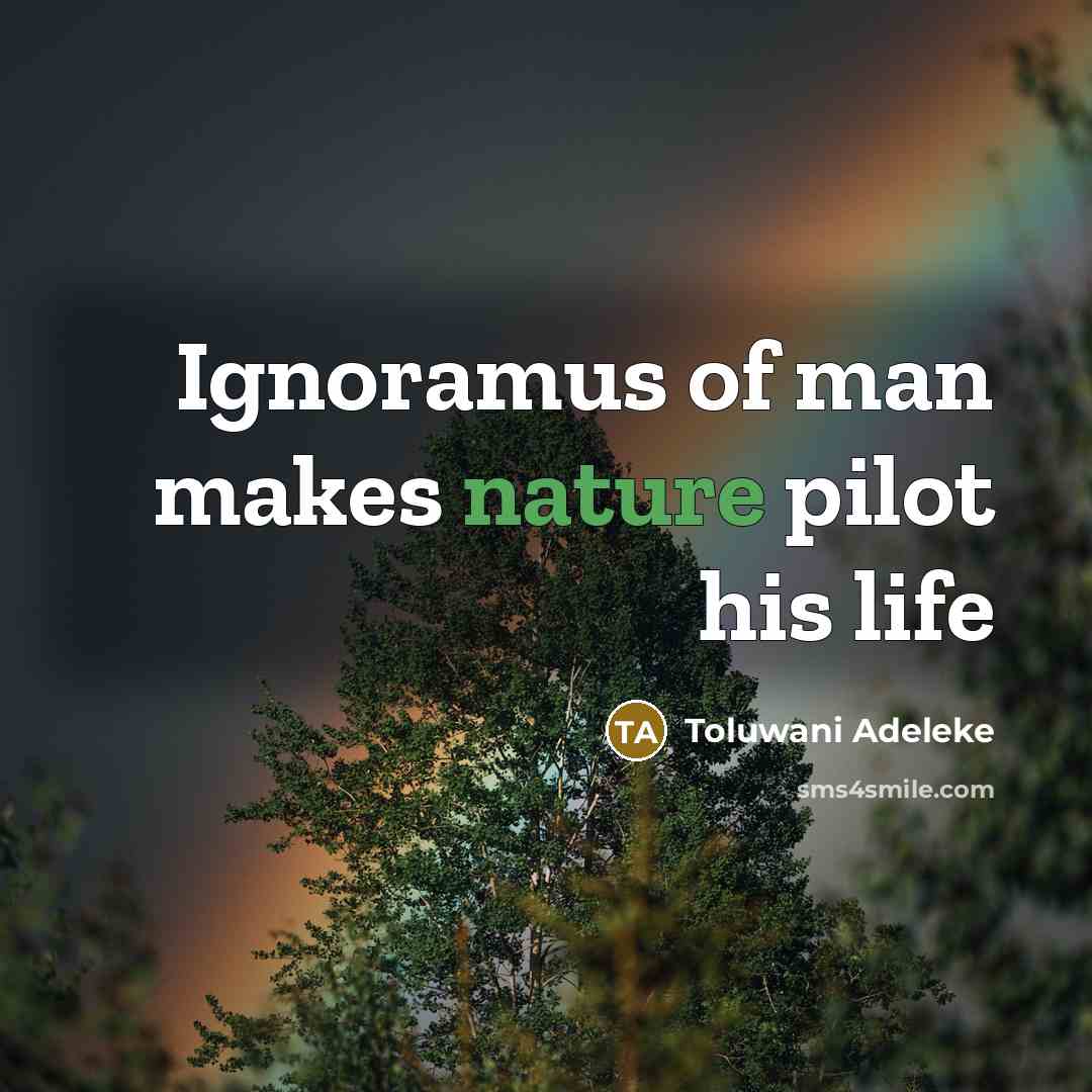 “Ignoramus of man makes nature pilot his life…” quote by Toluwani Adeleke