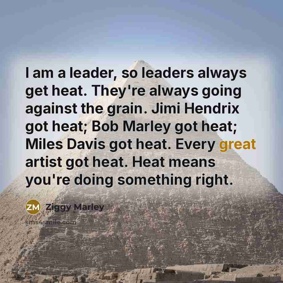 “I am a leader, so leaders always get heat. They're…” quote by Ziggy Marley