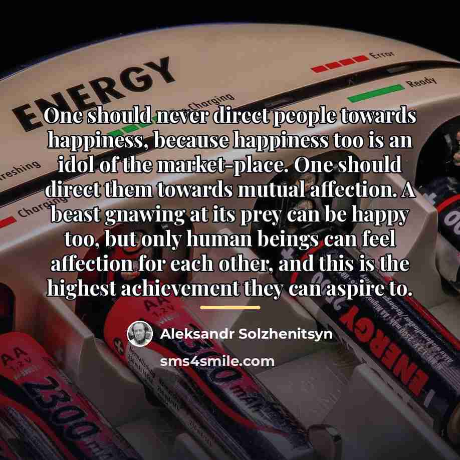 “One should never direct people towards happiness, because happiness too…” quote by Aleksandr Solzhenitsyn