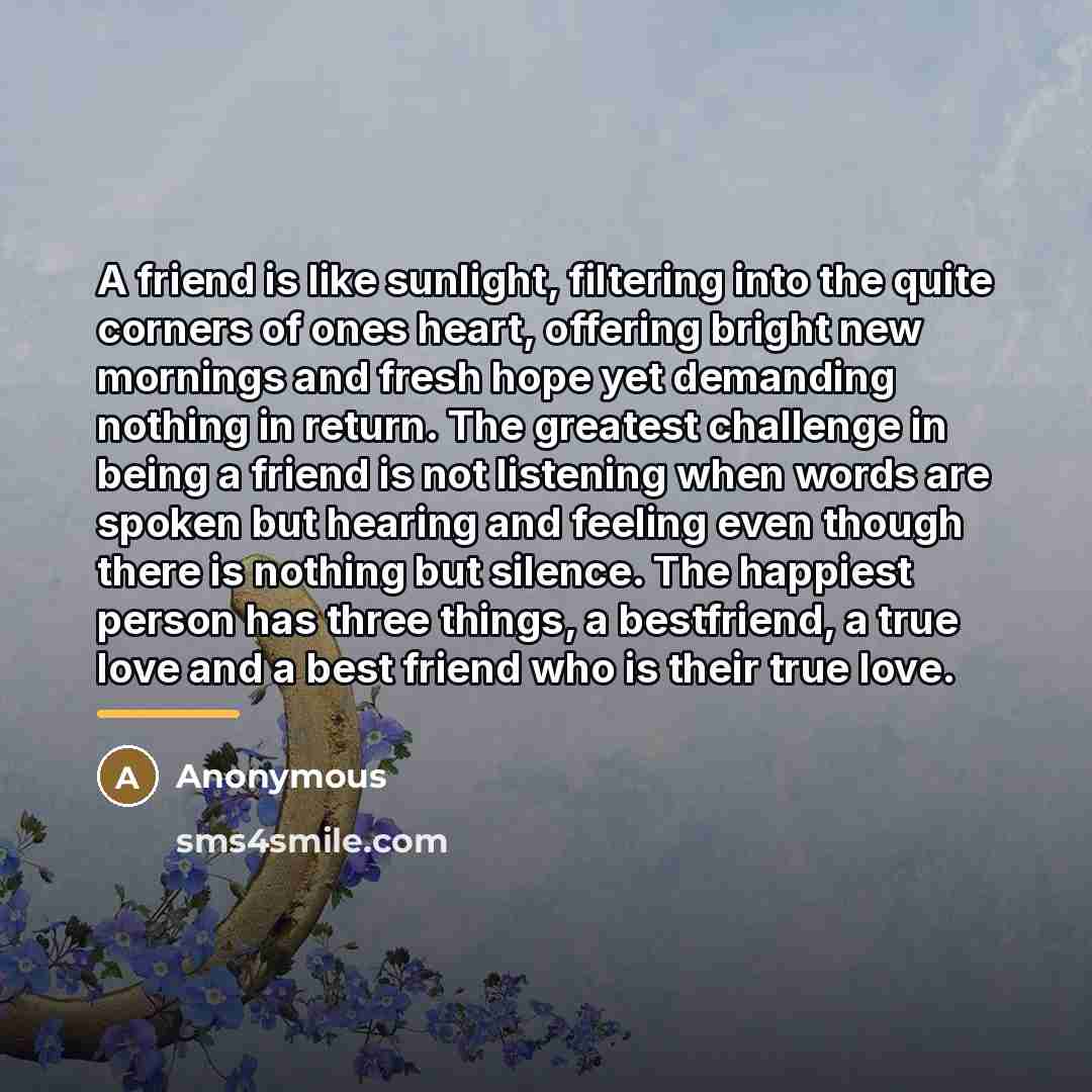 “A friend is like sunlight, filtering into the quite corners…” quote by Anonymous