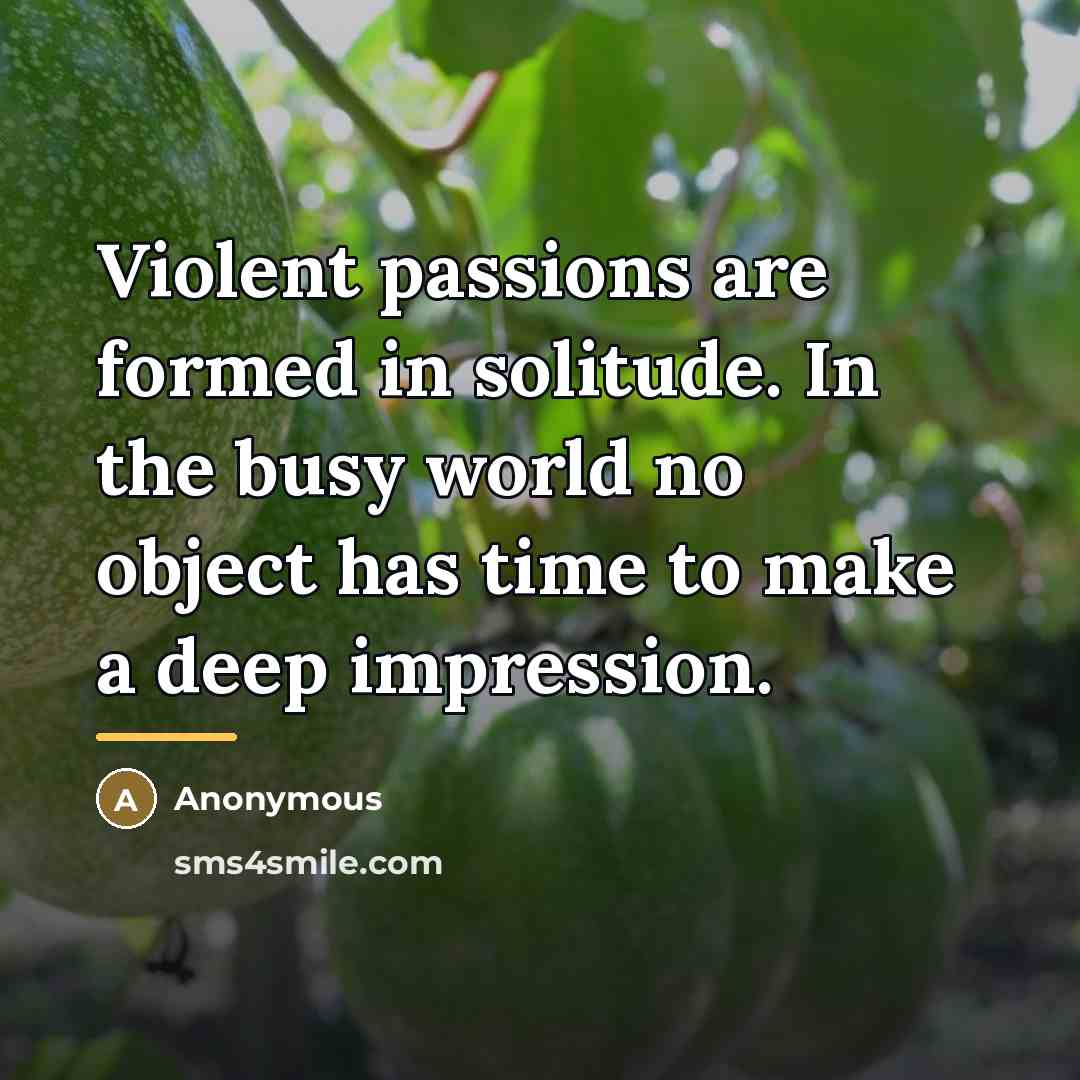 “Violent passions are formed in solitude. In the busy world…” quote by Anonymous
