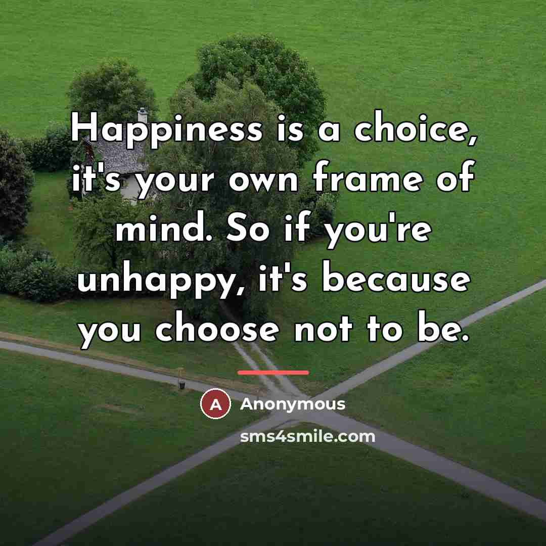 “Happiness is a choice, it's your own frame of mind.…” quote by Anonymous