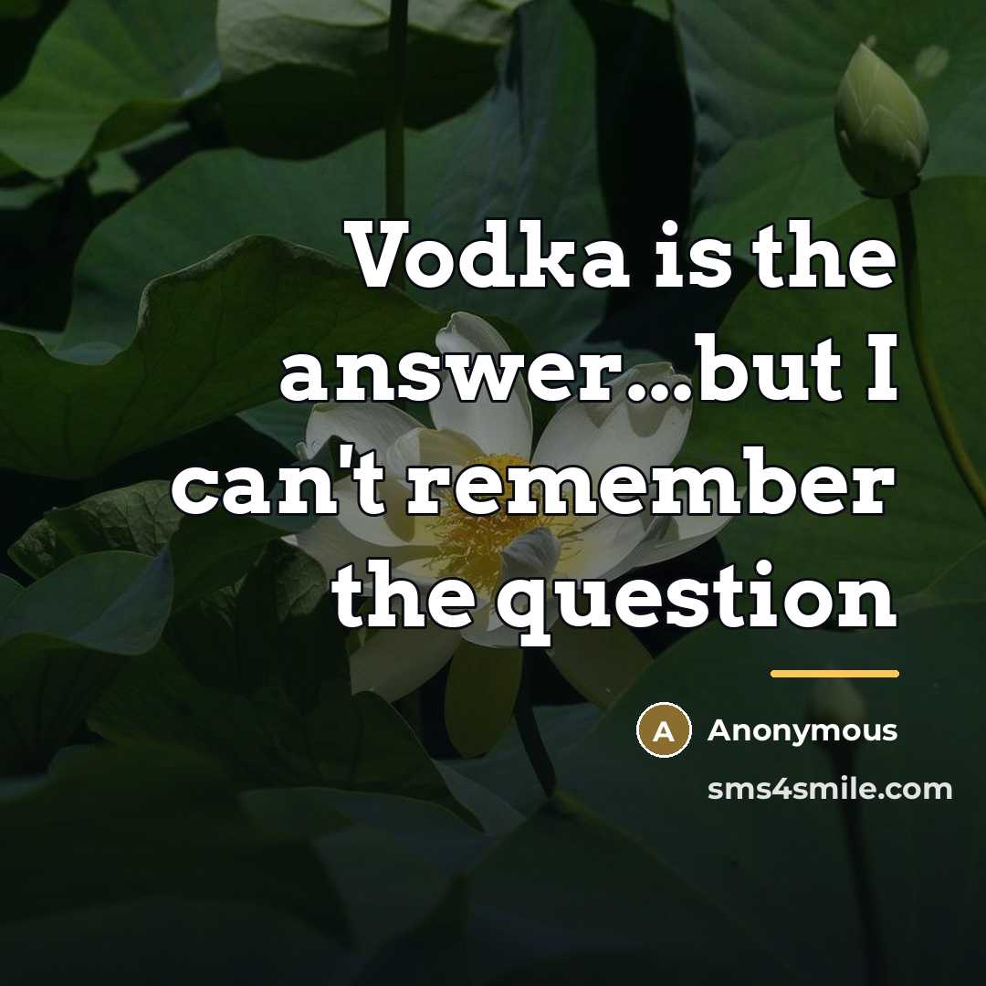 “Vodka is the answer...but I can't remember the question…” quote by Anonymous