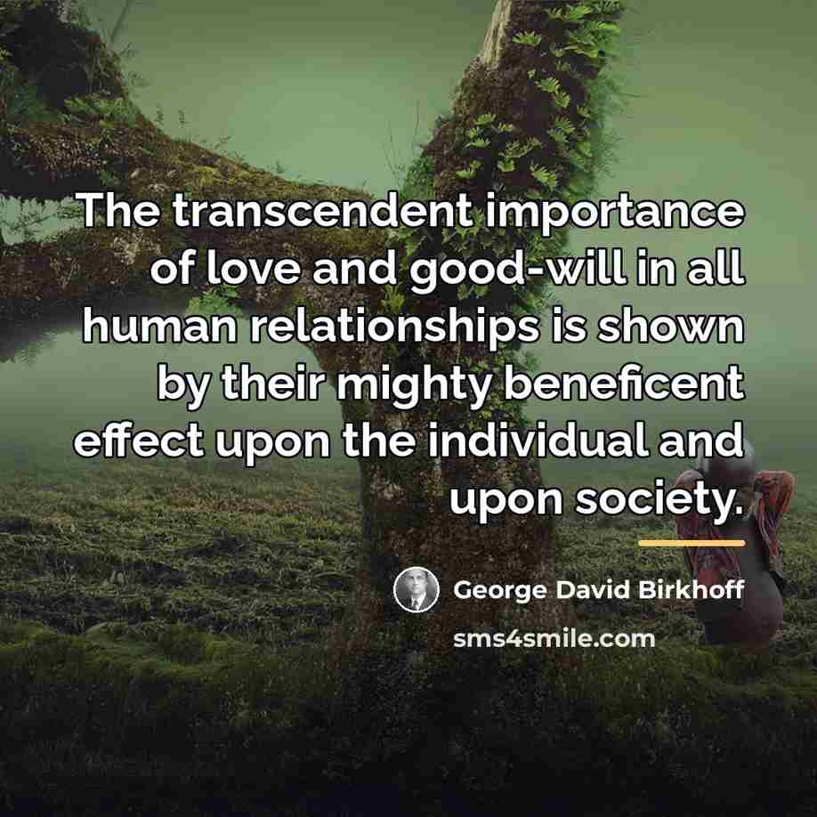 “The transcendent importance of love and good-will in all human…” quote by George David Birkhoff