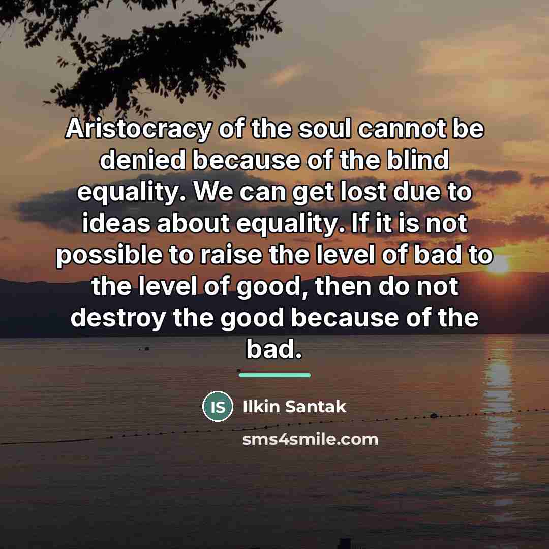 “Aristocracy of the soul cannot be denied because of the…” quote by Ilkin Santak